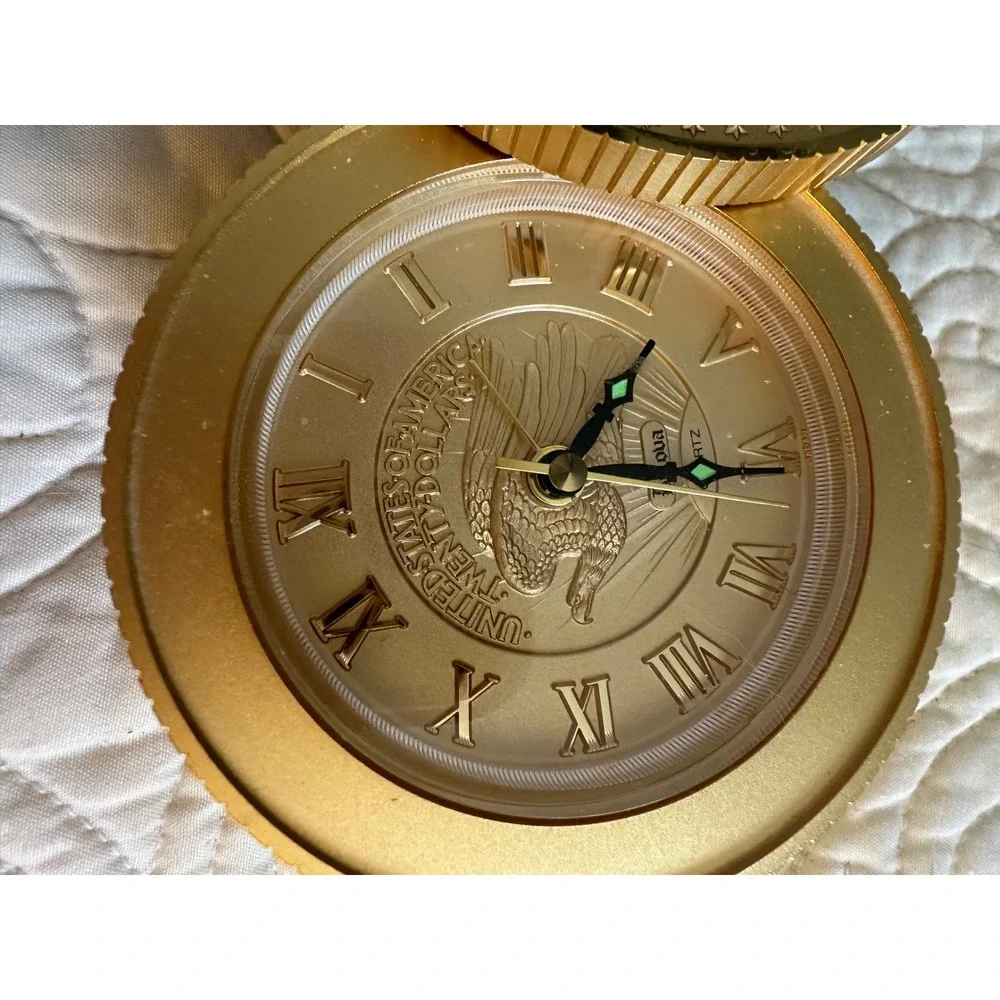 Bulova Saint-Gaudens Double Eagle Gold Coin Alarm Clock MCMVII B0675 Vintage